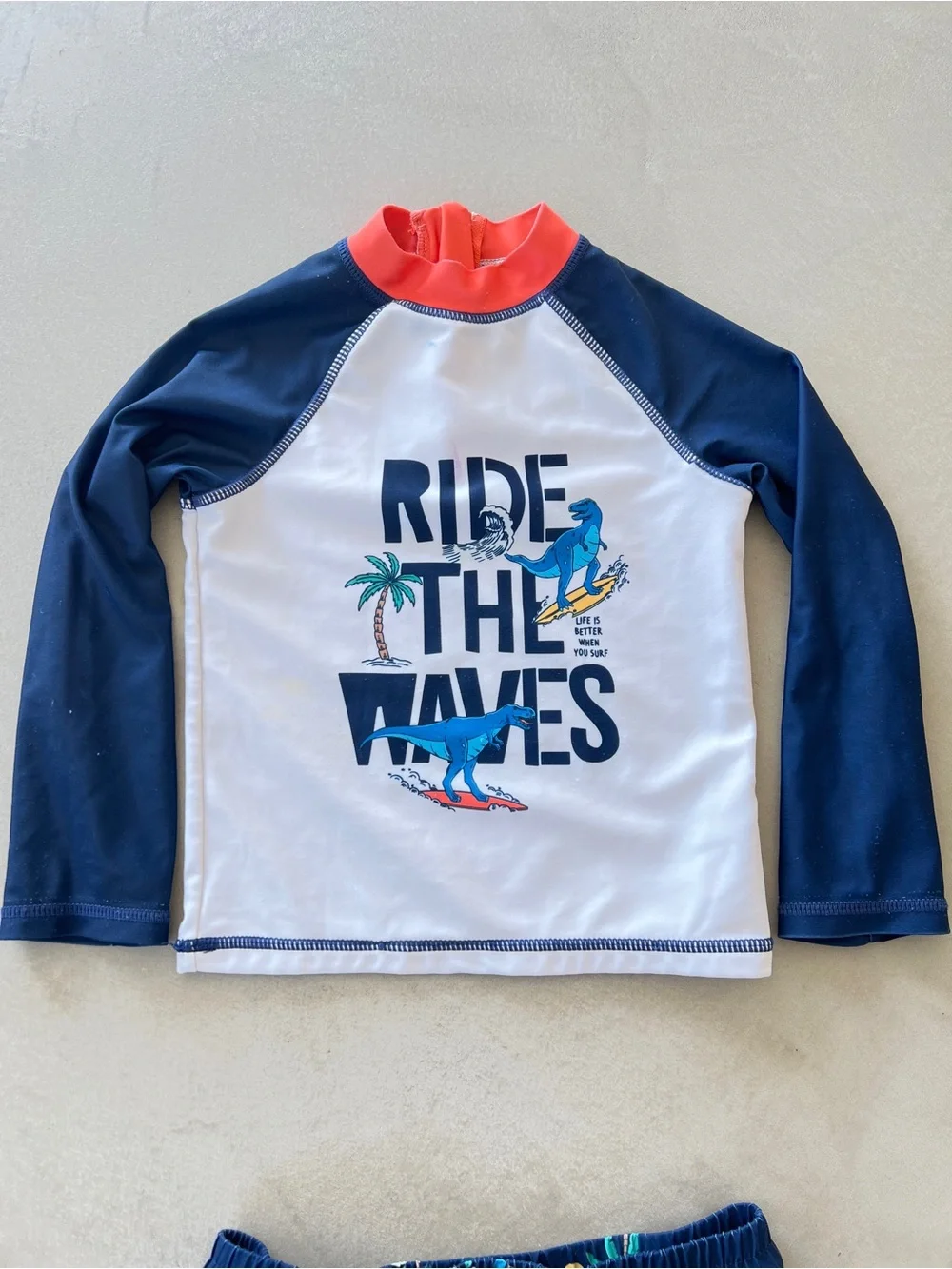 Toddler Kids Rashguard & Shorts Set  'Ride‎ The Waves' Navy & White 3T